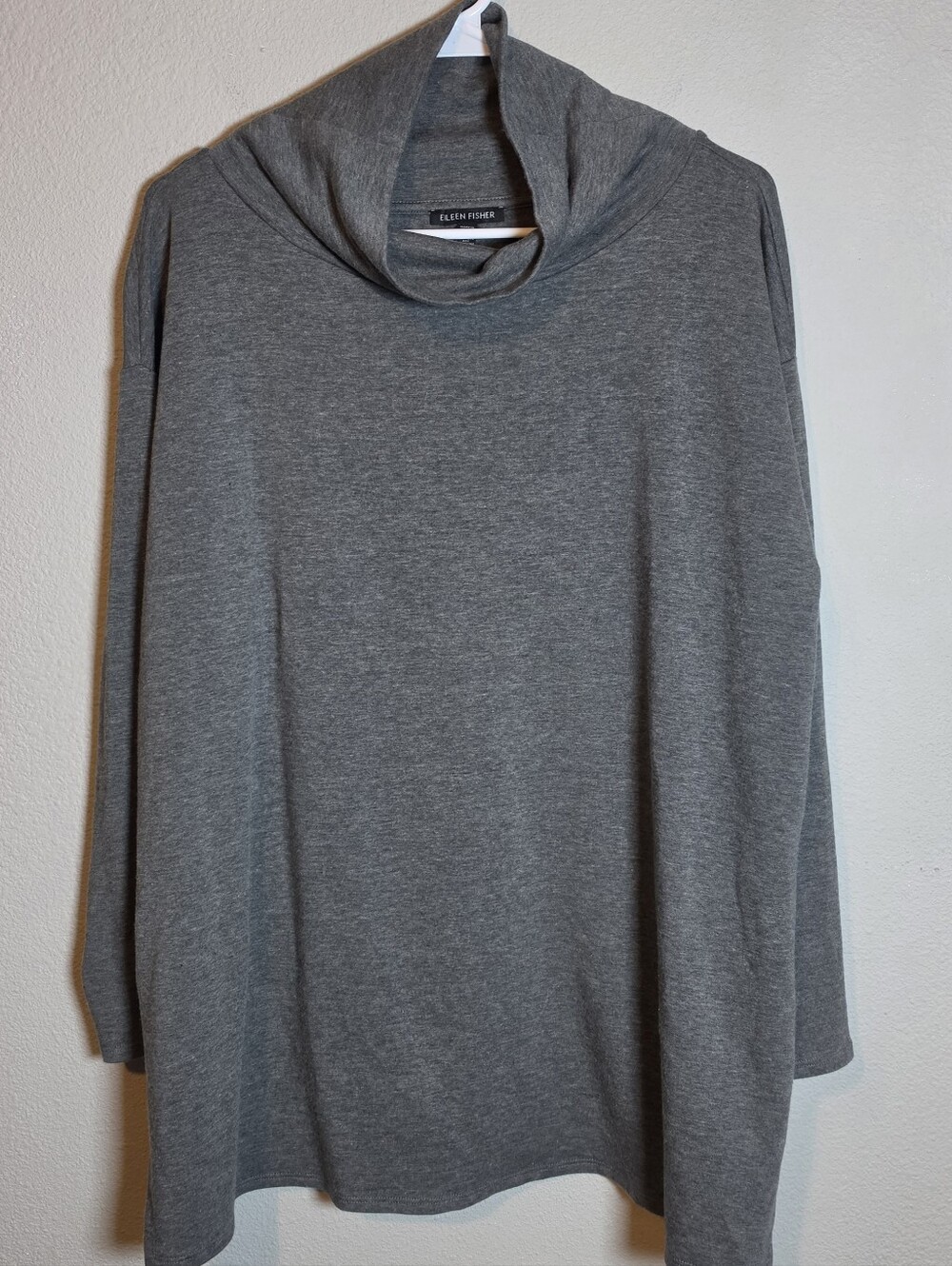 Eileen Fisher Tunic M Grey Tencel Organic Cotton Cowl Neck Oversized Lagenlook
